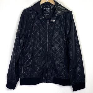 Jack & Jones Hartford Bomber Jacket Mens Sz XXL Black Plaid Hooded Motorcycle